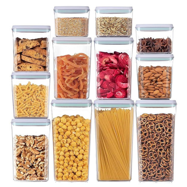 Kahyeets 12PCS Pop Food Storage Containers with Lids Stackable Spaghetti Container with Labels Pasta Organizer for Kitchen Pantry Cereal Snack Flour Sugar Coffee (1.3, 2.1, 2.9, 3.5) Qt *3