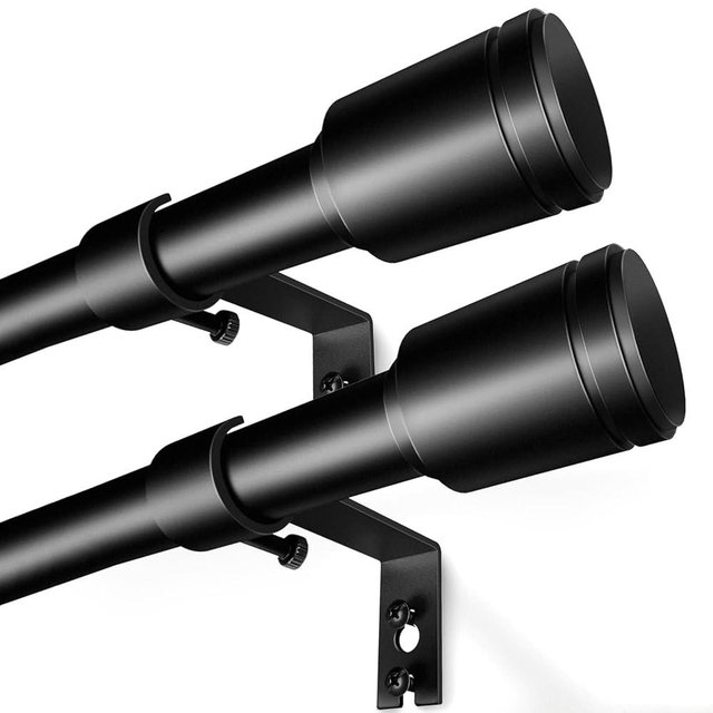 5/8” Diameter Curtain Rods 30-120 Inch, for 30-114 Inch Windows, Adjustable Splicing Black Curtain Rods for Windows with Brackets, Window Rod Long Small Curtains Rod, 2 Pack