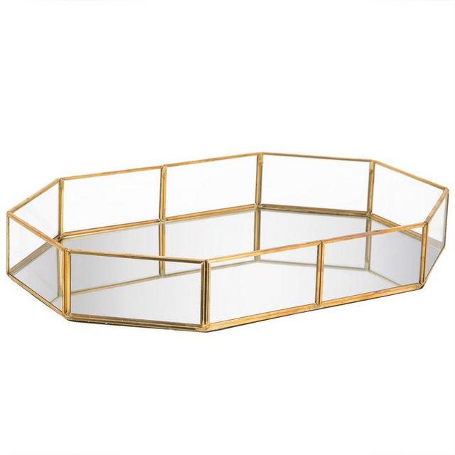 Ornate Gold Edged Mirrored Glass Tray