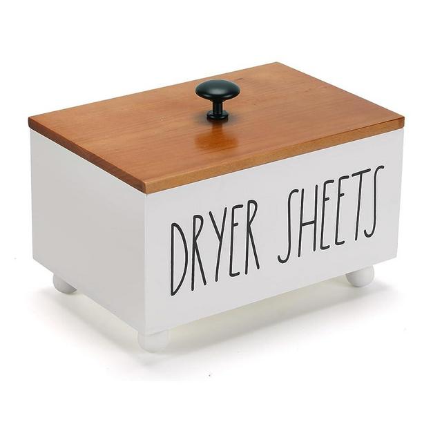 Eniffbaa Dryer Sheet Box with Lid, Dryer Sheet Holder Dispenser Container, Laundry Room Decor, Wood Box for Laundry Room Organization, Storage Dryer Sheets, Fabric Sheet, Dryer Balls (White)