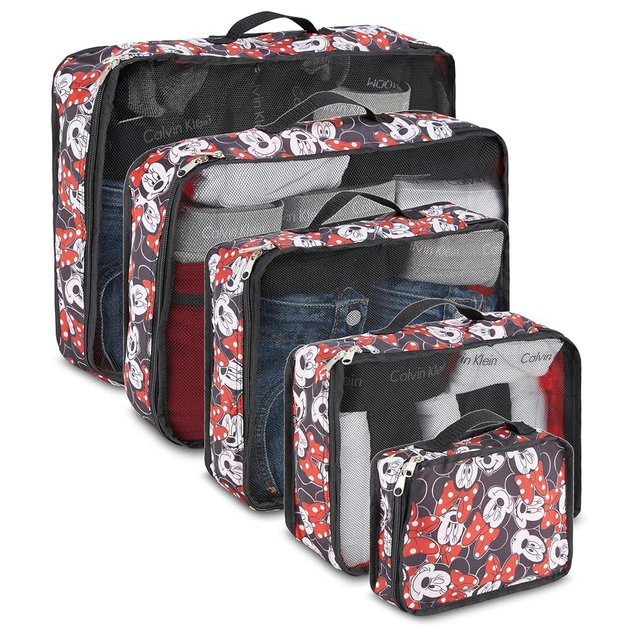 Minnie and Mickey Mouse Packing Cubes - 5 Piece Packing Cube Set - Travel Essential - Disney Travel Packing Cubes 5 Piece Set (Red)