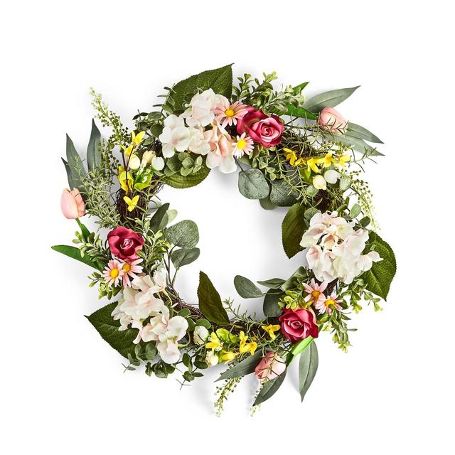 Martha Stewart Collection English Garden Mixed Floral & Fern Artificial Wreath, Created For Macy's