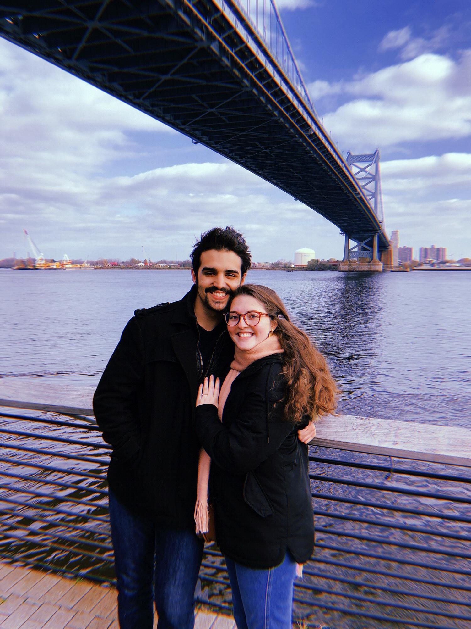 A photo of us by one of our favorite date spots in Philly - the Race Street Pier (2019)