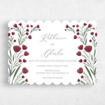 Red Scalloped Wedding Invitation - Pemberton Landscape