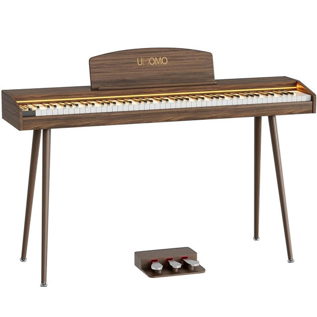 UMOMO 88 Key Weighted Digital Piano with Adjustable Light, 88 Key Hammer-action Keyboard Piano for Beginners with MIDI, Walnut