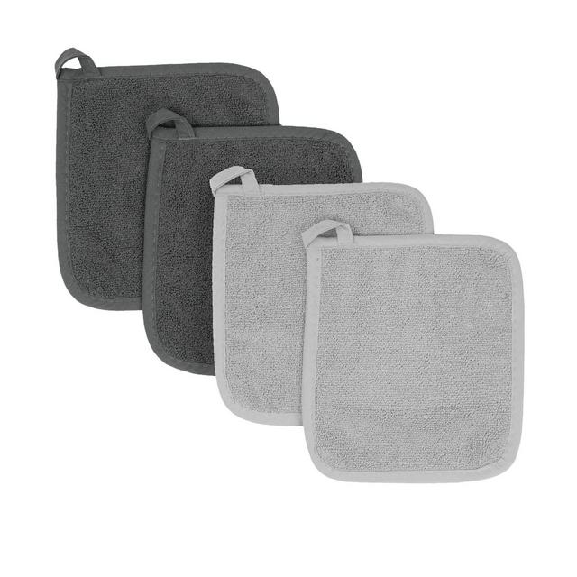 John Ritzenthaler Co. Ritz Variety 4-Pack Terry Pot Holder Set, Titanium/Graphite