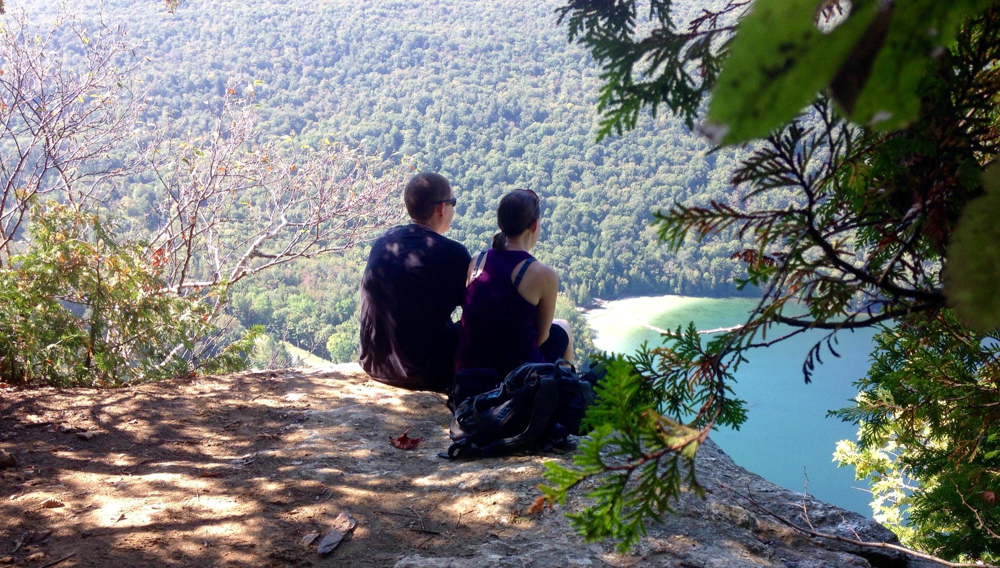 Enjoying the view of Lake Willoughby while hiking Mt Pisgah