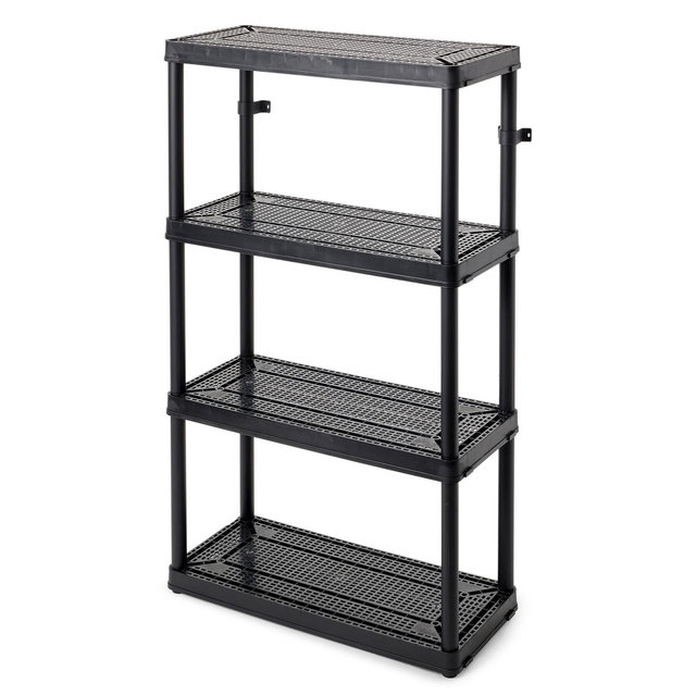 Gracious Living 4 Shelf Fixed Height Ventilated Medium Duty Storage Unit 14 x 32 x 54.5" Organizer System for Home, Garage, Basement, & Laundry, Black