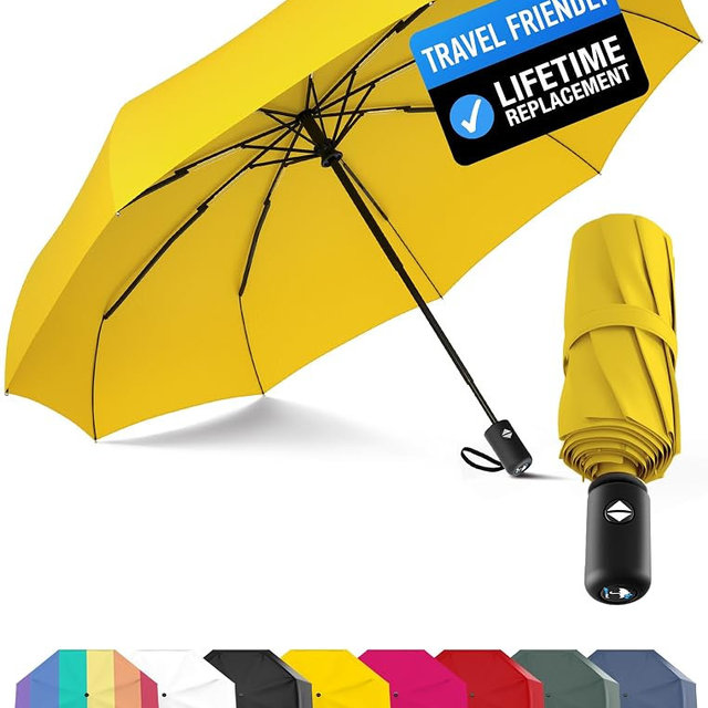 Rain-Mate Windproof Compact Umbrellas for Rain - Strong Reinforced Fiberglass Rib Design & Auto Open & Close - Portable Folding Travel Umbrella - Lightweight & Packable for Women & Men, Easy Collapse