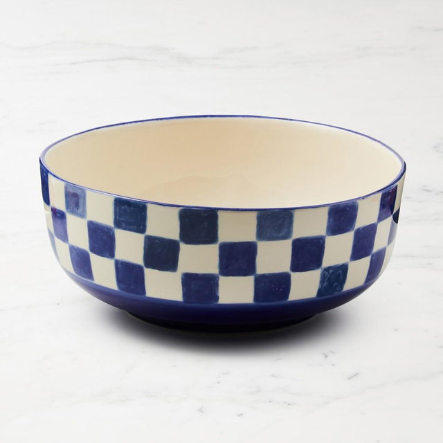 MacKenzie-Childs Stoneware Check Serving Bowl, Indigo