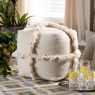 Alfro Moroccan Inspired Handwoven Cotton Fringe Pouf Ottoman