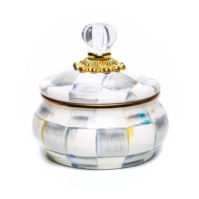 MacKenzie-Childs Sterling Check Enamel Squashed Pot, Cute Jar for Decor