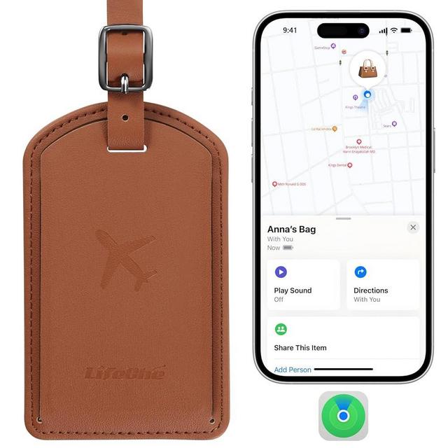 Luggage Tags Built-in Anti-Loss Tracker, Luxury Leather Luggage Tags for Suitcase, Travel Bags, Backpacks, Travel Organizer for Lost Baggage Prevention (Brown)