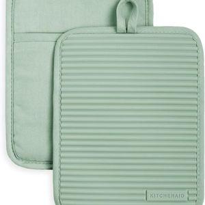 KitchenAid Ribbed Soft Silicone Pot Holder 2-Pack Set, Pistachio Green, 7"x9"