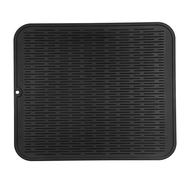MicoYang Silicone Dish Drying Mat for Multiple Usage,Easy clean,Eco-friendly,Heat-resistant Silicone Mat for Kitchen Counter or Sink,Refrigerator or Drawer Liner-Black XL (18"x16")