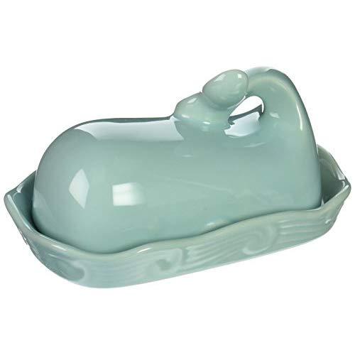 Creative Co-op DA4866 Aqua Whale Shaped Butter Dish with Lid