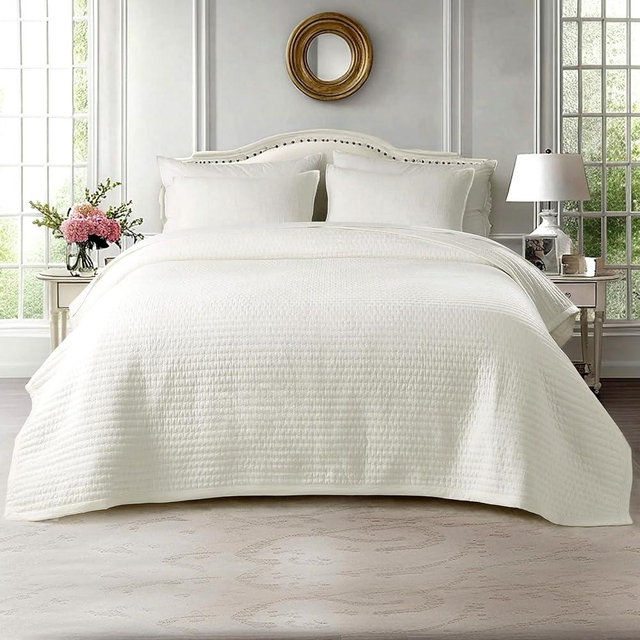 KASENTEX King XL Quilt Set 108"x98" – Soft Washed 3-Layer Lightweight Bedspread, Minimalist Nordic Design, All-Season Spring & Summer Quilt Set (1 Quilt + 2 Pillow Shams),Cream White