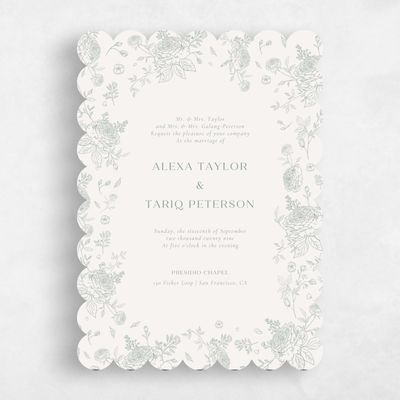 Green Scalloped Wedding Invitation - Kerenza Classic