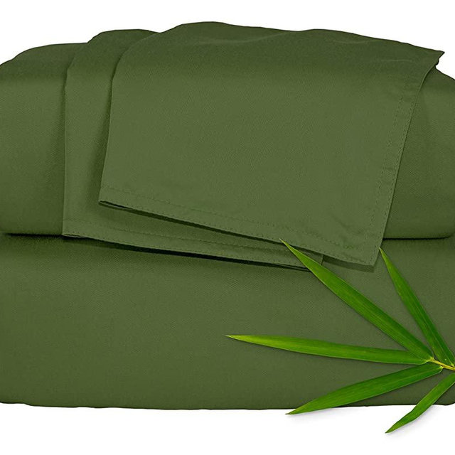 PURE BAMBOO Sheets Queen Size Bed Sheets 4 Piece Set, Genuine 100% Organic Bamboo, Luxuriously Soft & Cooling, Double Stitching, 16" Deep Pockets, Lifetime Quality Promise (Queen, Pesto)