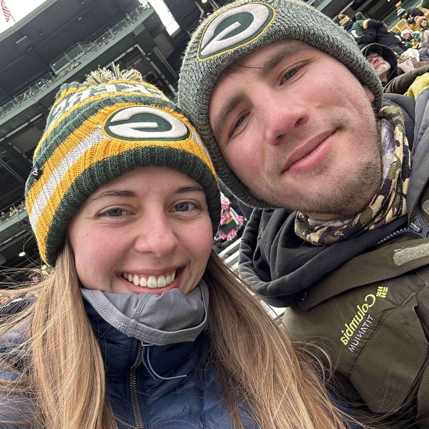 Our first Packers game together, which resulted in frozen fingers and toes.