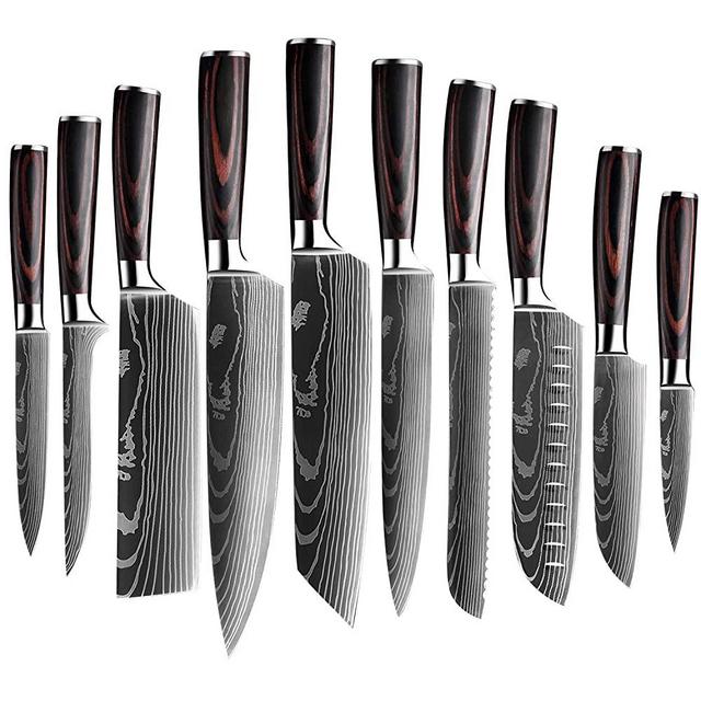 KEPEAK Chef Knife Sets 10 Piece, Kitchen Knives High Carbon Stainless Steel, with Pakkawood Handle, Professional Knife Sets for Vegetable Fruit Meat Cutting