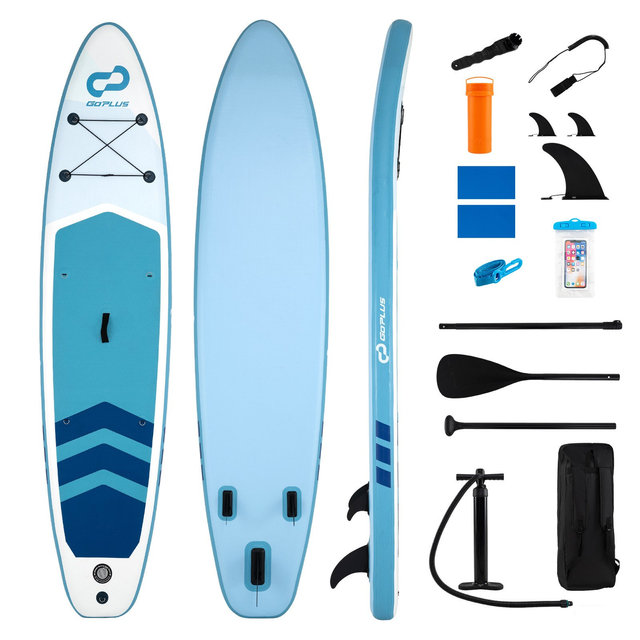 Costway 11’ Wide Inflatable Stand Up Paddle Board , Stable SUP for Adults and Youth Dark Blue+Sky Blue