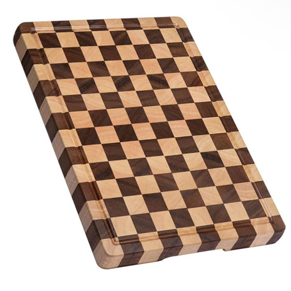 Cutting Boards for Kitchen, Design in USA Large Acacia Wood Chopping Board, Checkered Cutting Board with Juice Grooves & Handles, Butcher Block Serving Tray with Gift Box 16.5" x 11.6" x 0.8"