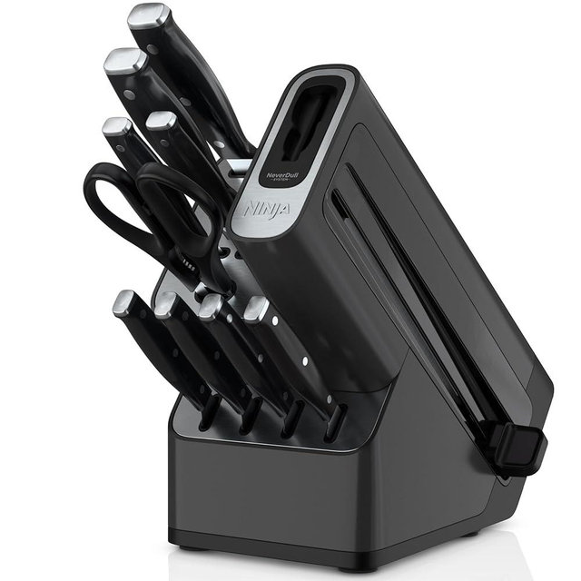 Ninja Foodi NeverDull 10-Piece Essential Knife System with Built-in Sharpener – Forged German Stainless Steel Kitchen Knife Set for Lasting Sharpness