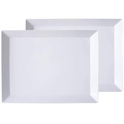 Virtual Elements Set of 2 Melamine Rectangular Serving Trays/Platters - White 18" x 13.7"