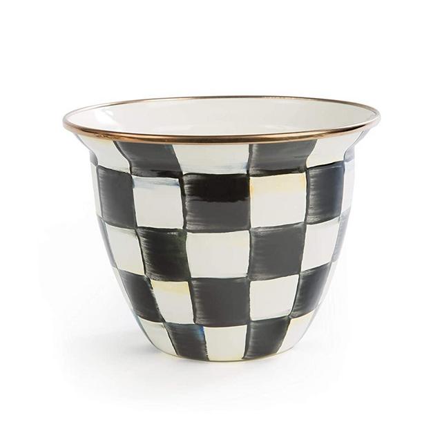 MacKenzie-Childs Courtly Check Enamel Flower Pot, Large Black-and-White Indoor Planter