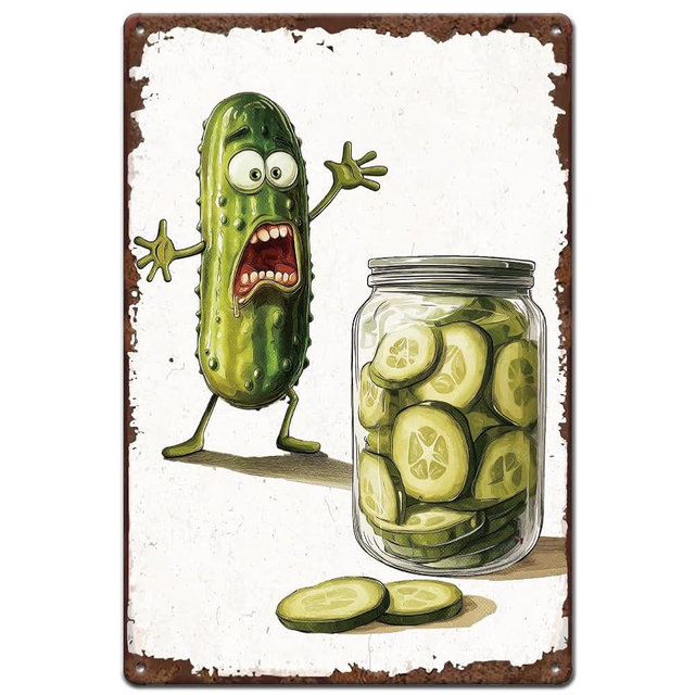 SUPERDANT Horror Pickle Metal Signs Funny Tin Sign Vegetable Vintage Tin Sign Funny Metal Signs Vintage Wall Art Kitchen Retro Decor for Living Room Restaurant Kitchen Home Bedroom Retro Decor 12x8in