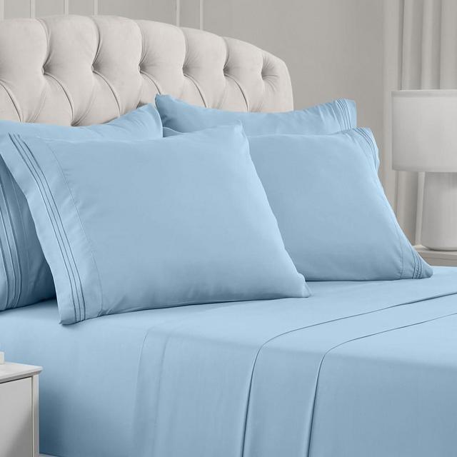Mellanni King Bed Sheet Set - 6 PC Iconic Collection Bedding Sheets & Pillowcases - Hotel Luxury, Ultra Soft, Cooling Bed Sheets - Deep Pocket up to 16" - 6 PC (King, Light Blue w/Extra Pillow Cases)