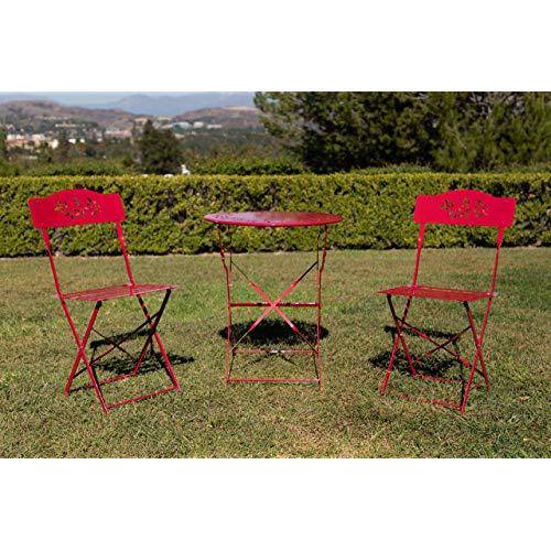 Alpine Corporation 3-Piece Floral Bistro Set - Outdoor Conversation Set for Patio, Yard, Garden - Red