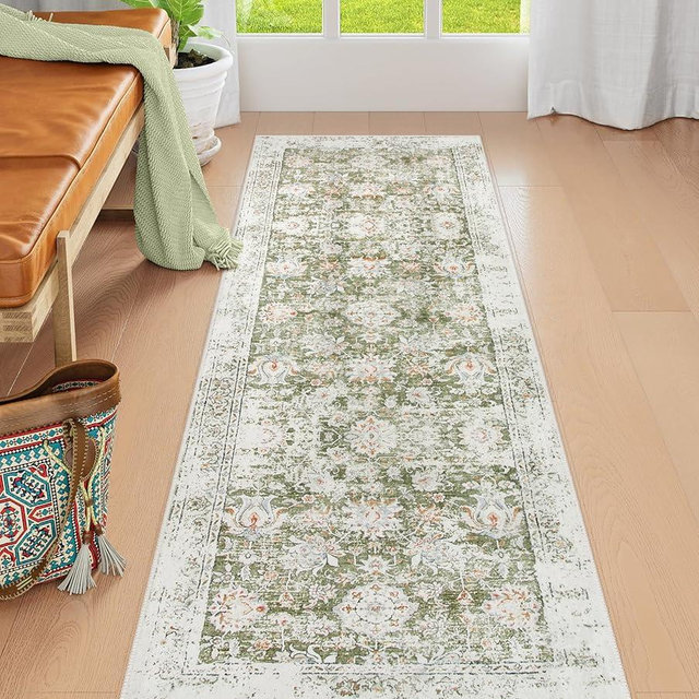 Lahome Vintage Floral Runners for Hallways, 2x6 Soft Kitchen Rugs Non Slip Washable Runner Rug,Ultra-Thin Indoor Carpet Runners for Bathroom Bedroom ‎Laundry Room (2x6ft,Green)