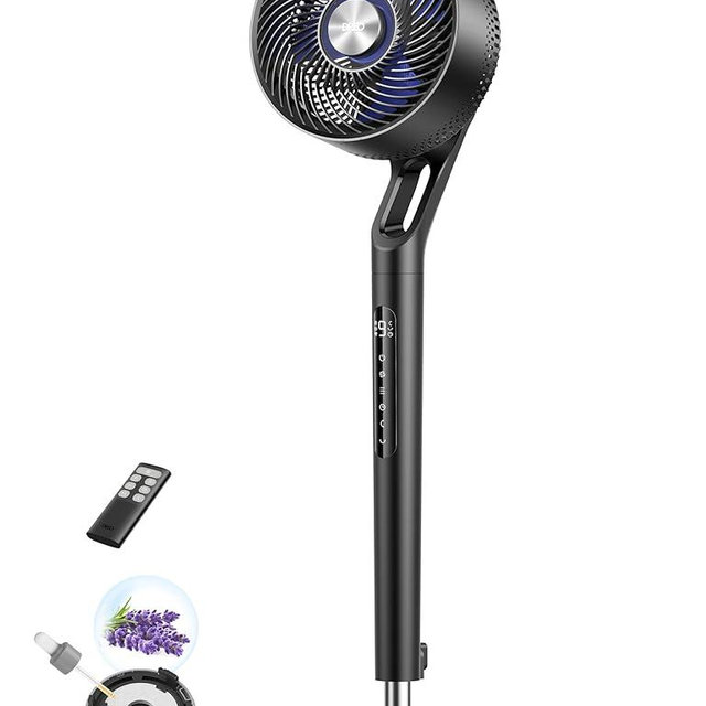 DREO Fan for Bedroom, 2026 New model,120°+100° Omni-Directional Oscillating Fan, 96ft, DC Motor, 20 dB Quiet Standing Pedestal Fans, 9 Speeds, 3 Modes, Remote, 37-42" Adjustable Height, 8H Timer