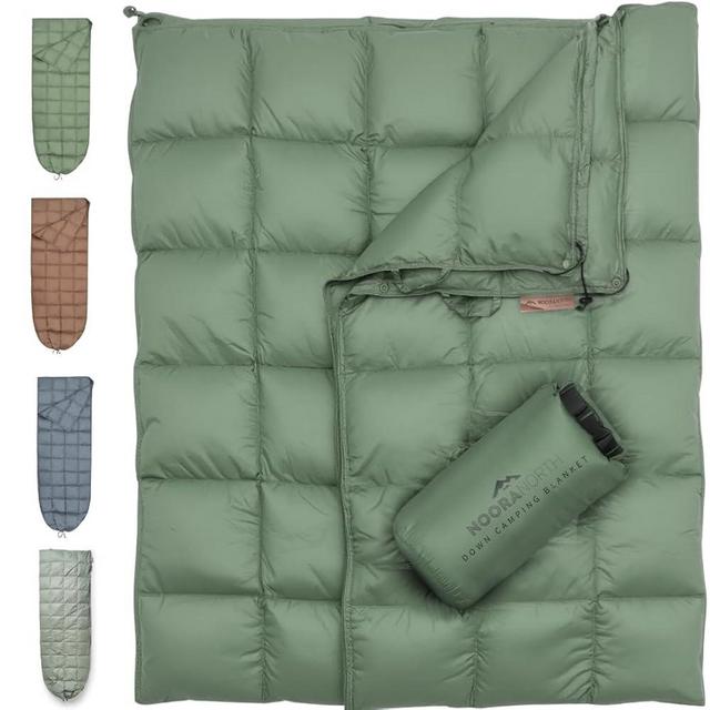 Noora North Down Camping Blanket with Footbox - Packable Warm Puffy Lightweight Camp Quilt - Water Resistant for Backpacking Hiking Travel – Compact Outdoor Throw Sleeping Blanket with Bag - 52x77