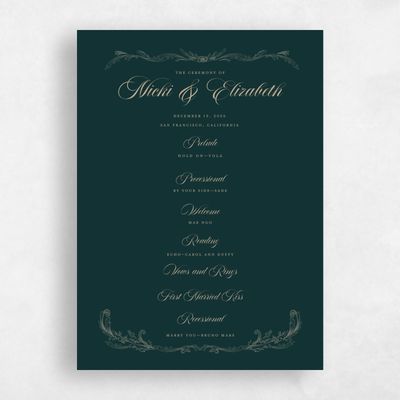 Dark Emerald, Green Wedding Program - Leonid