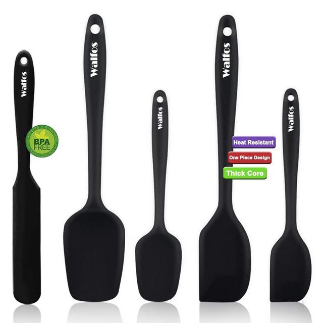 Walfos Silicone Spatula Set of 5 - High Heat Resistant Kitchen Scraper Spatulas, Strong Steel Core and One-Pieces Seamless Design, Perfect for Cooking Mixing & Baking - BPA Free and Dishwasher Safe