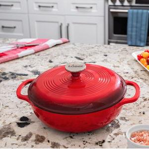 Lodge 3 Quart Enameled Cast Iron Dutch Oven with Lid – Dual Handles – Oven Safe up to 500° F or on Stovetop - Use to Marinate, Cook, Bake, Refrigerate and Serve – Island Spice Red
