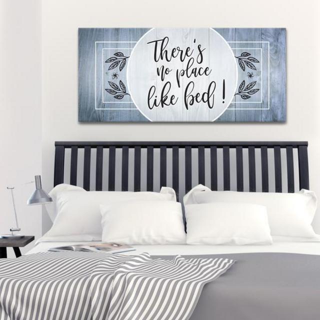 Bedroom Wall Art: No Place Like Bed (Wood Frame Ready To Hang)