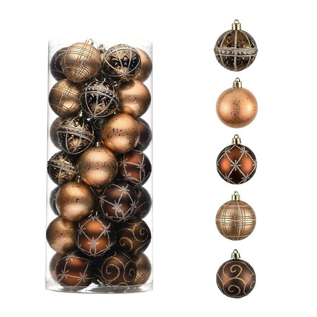 Valery Madelyn Christmas Ornaments Set for Fall Decor, 35ct 2.36 Inches Brown Copper Gold Shatterproof Christmas Tree Decorations, Luxury Hanging Ball Ornaments Bulk for Thanksgiving Autumn Harvest
