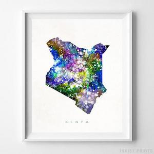 Kenya Map Print, Africa Print, Africa Poster, Kenya Map, Watercolor Painting, Map Art, Wall Art, Wall Decor, Poster, Valentines Day Gift