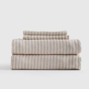 Linen Sheets | Quince in Natural/White Stripe - Queen Size
