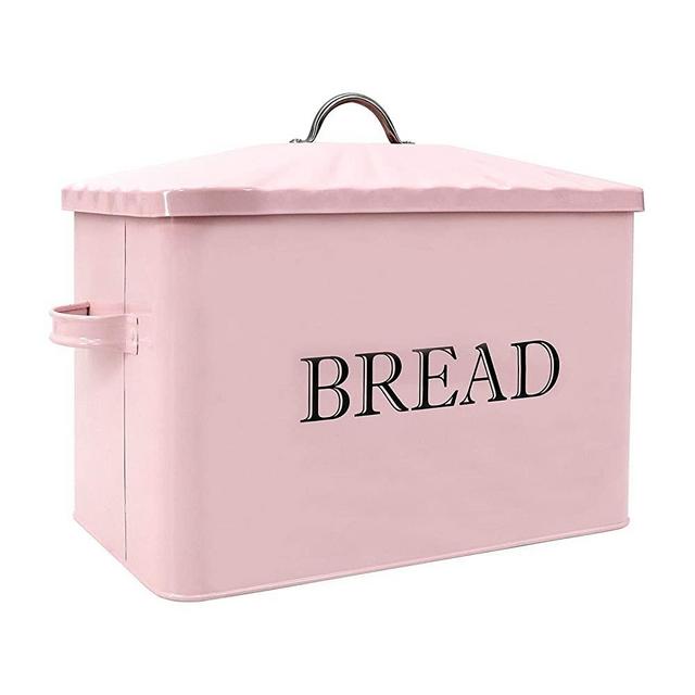 Jolitac Metal Bread Box - Kitchen Countertop Pink Bread Storage Bin with Lid and hands, Large Capacity Farmhouse Bread keeper Food Storage Container