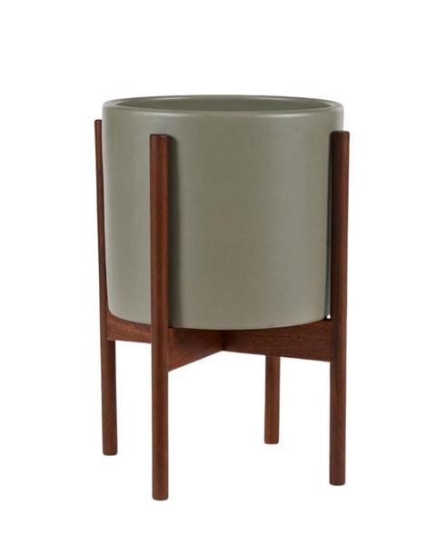 Large Planter w/ Walnut Wood Stand Pebble