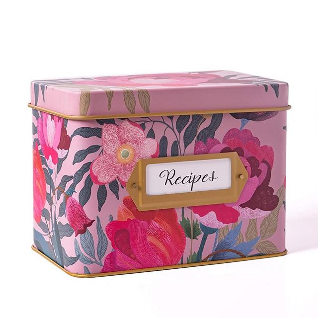 Heart & Berry Smell the Roses Recipe Box with 24 4x6 Recipe Cards and 12 Dividers - Recipe Cards and Box Set - Recipe Tin for 4 X 6 Inches Recipe Cards