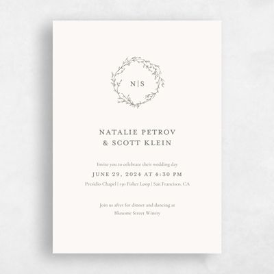 Peach, Orange Wedding Invitation - Normandy Wreath