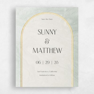 Soft Sage, Green Wedding Save the Date - Dorado Arch Foil