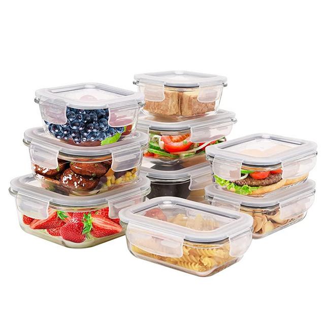 Salato Glass Food Storage Containers with Lids, 18 Piece Glass Meal Prep Containers Leak Proof & BPA Free, 9 Set Glass Lunch Containers Safe for Microwave/Oven/Dishwasher, Grey