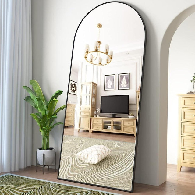 ZHUNFA 71x32 Arched Full Length Floor Mirror, Oversized Large Wall Stand Mirror, Aluminum Full Body Dressing Mirror with Arched-Top, Free Standing Leaning for Living Room, Bedroom, Black